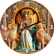 Cakatablo Antik Mısır'da Nefertiti ve Tahtın Yanında Çitalar Duvar Saati (Çap 50X50 cm )
