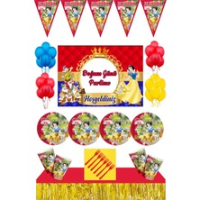 Parti Furyası Pamuk Prenses  Parti Malzemeleri 8 Kişilik 70X100 cm Afişli  Masa Etekli Set