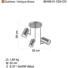 Bormıda 3 Lu Antik Lak Plafonyer 3Xe27