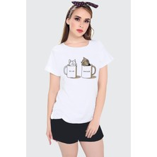 Rock&Roll Sütlü Sade Beyaz Kısa Kollu Kadın Şort Takımı