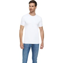 3'lü Beyaz Erkek Regular Fit Likralı Erkek Tshirt