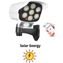 Alkese Solar Güneşenerjili 77 LED Hareket Sensörlü Beyaz Işık Sahte Caydırıcı Kamera Görünümlü LED Aydınlatma 4 Adet