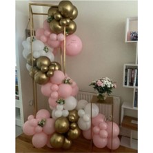 Bal10 Dünyası Pastel Pembe - Beyaz ve Krom Gold Balon Zincir Seti 100 Adet