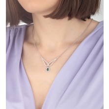 Miavi Silver 925 Ayar Gümüş Zümrüt Taşlı Damla Sallantılı Kanat Kolye