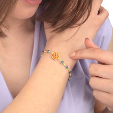 Miavi Silver 925 Ayar Gümüş Kafesli Turuncu Göz Model Nazarlı Bileklik