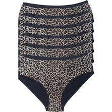Bluence Leopar Baskılı Yüksek Bel Likralı Pamuklu Bato Külot 6 Adet