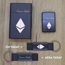 Ada Lazer Kişiye Özel Ethereum (Eth) Metal Sigara Kutusu, Zippo Çakmak ve Anahtarlık Seti