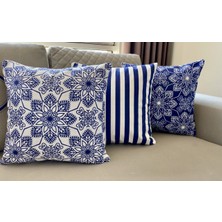 Palmia Home Mavi-Beyaz Renk Dekoratif  3'lü Kombin Kırlent Kılıfı