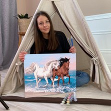 Tabdiko Sayılarla Boyama Seti 40 x 50 cm Tuval Şasesine Gerili Atlar