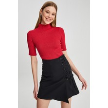 Parkkaron Kadın Yarım Balıkçı Kısa Kol Basic Triko Bluz