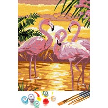 Tabdiko Sayılarla Boyama Seti 40 x 50 cm Tuval Şasesine Gerili Flamingo Ailesi