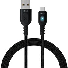 İXtech Type-C Girişli Işıklı Gösterge USB Data ve Hızlı Şarj Örgü Kablo 1mt Siyah IX-UC010