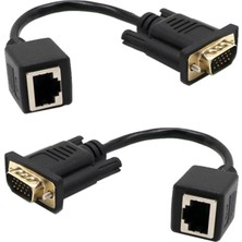 2 Adet VGA 15PIN Erkek Genişletici Lan Cat5 Dönüştürücü Ethernet Soket Adaptörü 2 Adet