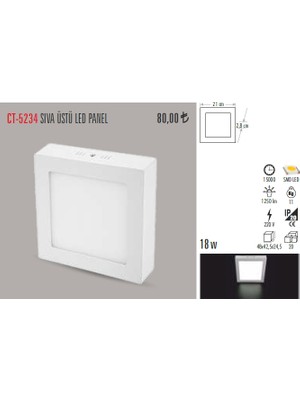 Cata Ct-5234 18W/3200K Alm. S.ü LED Armatür Kare (Günışığı)
