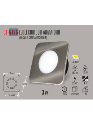 Cata Ct-5175 3W/3200K Ledli Koridor Armatür (Günışığı)