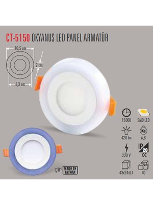 Cata Ct-5150 6W Beyaz+Mavi LED Armatür