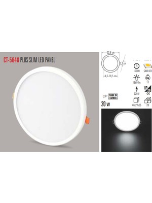 CT-5648 20W/6400K Yuvarlak Plus Led Armatür(Beyaz) CATA