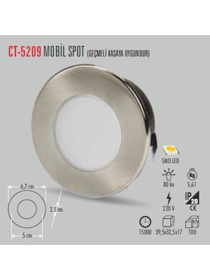 Cata Ct-5209 1W/3200K Cob LED Mobil Spot(Günışığı)