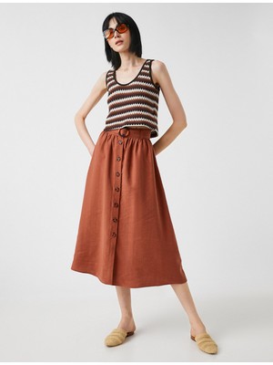 Koton Kemerli Düğmeli Midi Etek