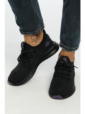 Letoon 2103 Unisex Spor Ayakkabı Siyah-Mor Suni Deri Kaydırmaz Taban ile Günlük Kullanım İçin
