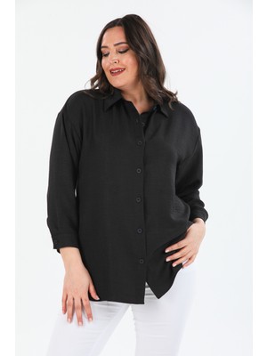 Pera Club Kadın Gömlek Büyük Beden Uzun Kol Düz Renk Rahat Kullanım İçin