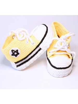 Gülen Atölyem Örme Açık Sarı Converse Bebek Ayakkabısı (12 Aylık - Ilk Adım)