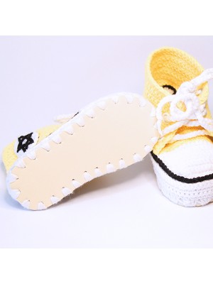 Gülen Atölyem Örme Açık Sarı Converse Bebek Ayakkabısı (12 Aylık - Ilk Adım)