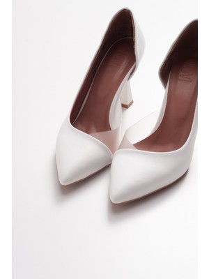 Luvi 653 Beyaz Cilt Topuklu Kadın Ayakkabı