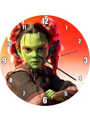 Cakatablo Bebek Gamora Görseli Kırmızı Fon Duvar Saati (Çap 50X50 cm )