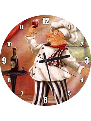 Cakatablo Şarap Tadan Aşçı Figürü Duvar Saati (Çap 50X50 cm )