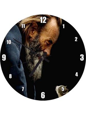Cakatablo Sokak Adamı ve Kedi Görseli Duvar Saati (Çap 30X30 Cm)