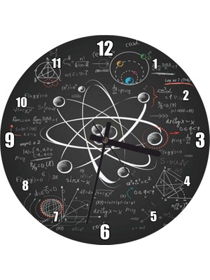 Cakatablo Atomik Araştırma Çizim Üzerinde Formüller Duvar Saati (Çap 50X50 cm )