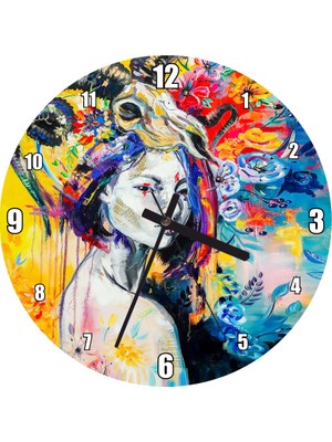 Cakatablo Zodyak Koç Burcu Soyut Resim Duvar Saati (Çap 50X50 cm )