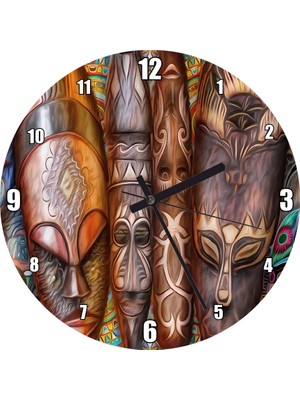 Cakatablo Afrika Kıtası Kültürü Kompozisyon Duvar Saati (Çap 50X50 cm )