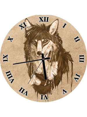 Cakatablo Kızılderili Figürlü Kurt  (2) Duvar Saati (Çap 50X50 cm )