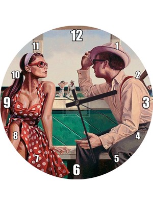 Cakatablo Kırmızı Puantiyeli Elbiseli Kız ve Aşığı Görseli  (Çap 30X30 Cm)