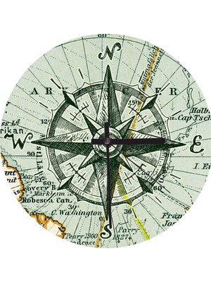 Cakatablo Nostaljik Pusula ve Harita Duvar Saati  (Çap 50X50 cm )