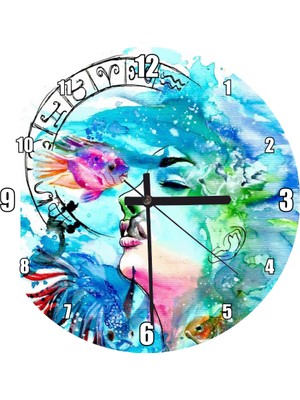 Cakatablo Kadın Figüründe Balık Burcu Duvar Saati (Çap 30X30 Cm)