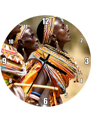 Cakatablo Rengarenk Yerel Giysileriyle Afrikalı Kadınlar Duvar Saati (Çap 30X30 Cm)