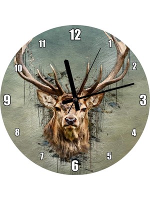 Cakatablo Muhteşem Boynuzlu Geyik Yeşil Zemin Duvar Saati (Çap 50X50 cm )