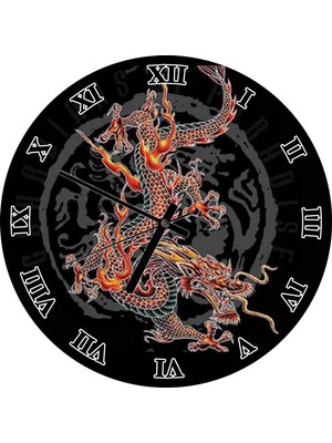 Cakatablo Çin Ejderhası Duvar Saati (Çap 50X50 cm )