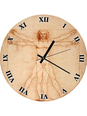 Cakatablo Leonardo Da Vinci Vitruvius Adamı Duvar Saati (Çap 50X50 cm )