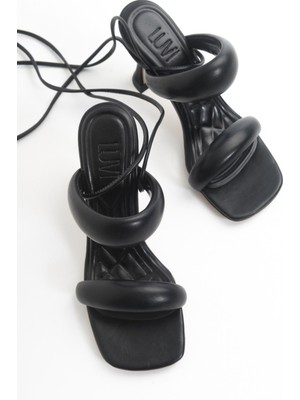 Luvi Dans Siyah Cilt Kadın Topuklu Sandalet