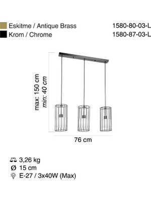 Bıasca 3 Lu Sıralı Kobalt Avize 3XE27