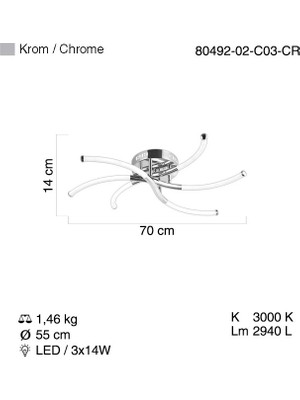 Canossa 70 Lık 3 Lu Ledlı Plafonyer 42W 3000K