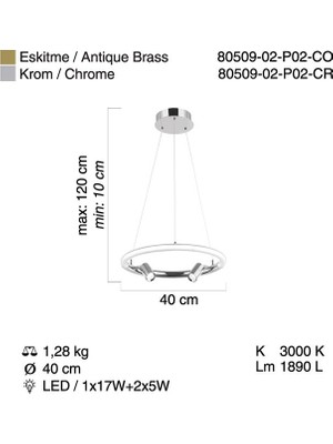 Proves Ledlı Krom Sarkıt 15W+10W 3000K