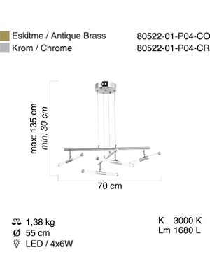 Marone 4 Lu Krom Ledlı Sarkıt 4X6W 3000K