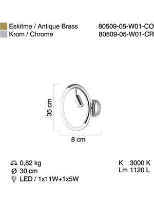 Proves Ledlı Antik Lak Aplık 12W+5W 3000K