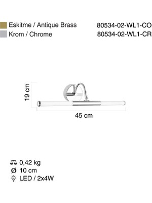 Bruno 45 Lık Ledlı Krom Aplık 8W 3000K