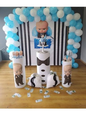 Bal10 Dünyası Patron Bebek Konsepti - Pastel Mavi - Pastel Beyaz Balon Zincir 100 Adet